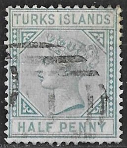 Turks Islands 1/2d gray green Queen Victoria issue of 1894, Scott 51 Used