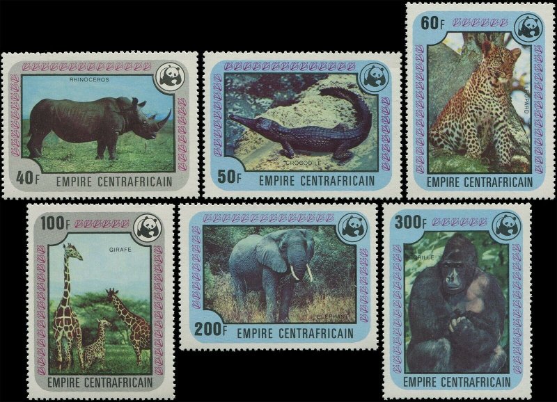 Central African Republic 1978 Sc 323-328 Rhino Crocodile Cheetah Giraffe $34.10