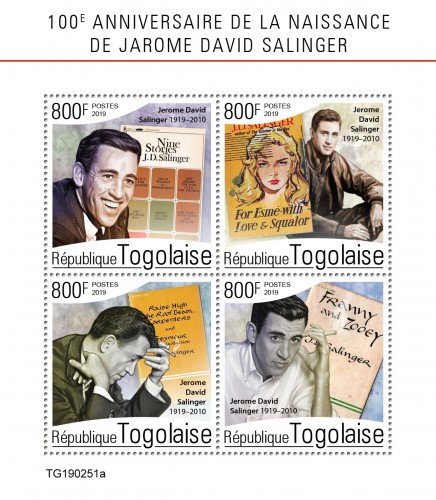 TOGO- 2019 - J D Salinger, 100th Birth Anniv - Perf 4v Sheet  - MNH