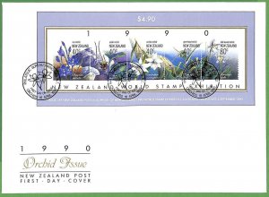 ZA1487 - NEW ZEALAND - POSTAL HISTORY S/ S on OVERSIZED FDC Cover 1990 Orchids