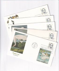 1985 National Audubon Society FDC - Cotton # ASWC 1, Set of 5 (F33202)