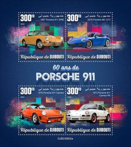 DJIBUTI - 2023 - Porsche 911 - Perf 4v Sheet - Mint Never Hinged