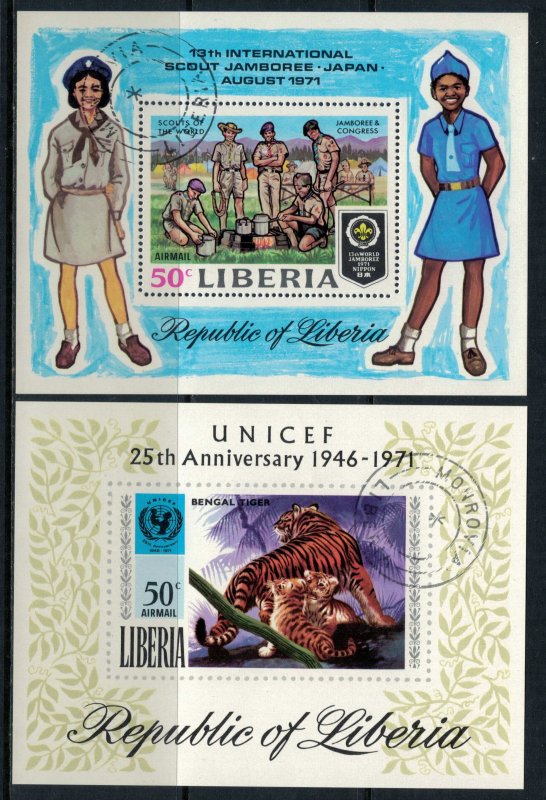 Liberia #C188-9  CV $7.25  Scouts & tigers Souvenir sheets