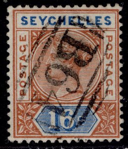 SEYCHELLES QV SG14, 16c chestnut & ultramarine, FINE USED. Cat £13.