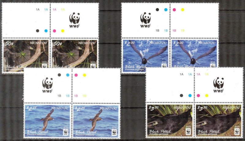 Niuafo'ou Tonga 2016 WWF Birds Black Petrel Set + Labels x 2 MNH