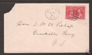 Canada Sc 98 on 1908 cover, WILMOT, NOVA SCOTIA CDS