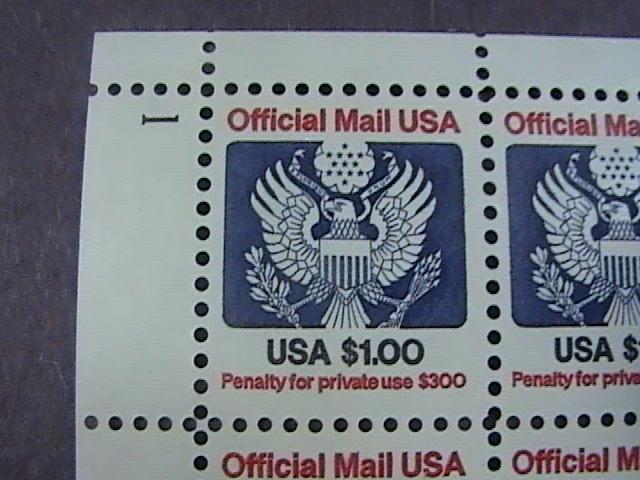 U.S.# O132-MINT/NH-U L PLATE # BLOCK OF 4--$1.00 OFFICIAL--P#1--1983-85