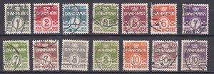 Denmark # 220-230, Numeral Stamps and Waves, Used, 1/2 Cat.