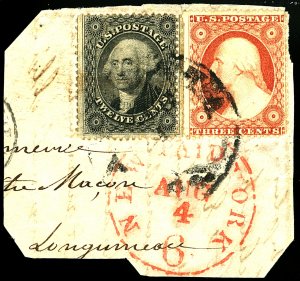 U.S. #36B, 10 USED ON PARTIAL COVER