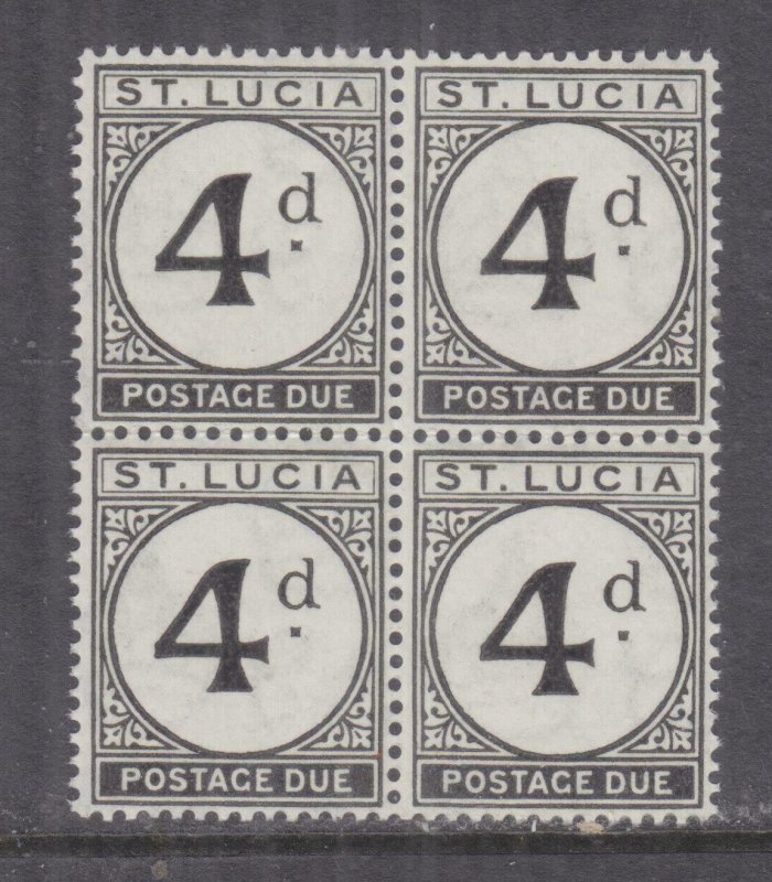 St. LUCIA, POSTAGE DUE, 1947 4d. Black, block of 4, mnh. 