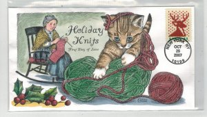 2007 COLLINS HANDPAINTED CHRISTMAS STAMPS HOLIDAY KNITS KITTEN & BALL OF YARN