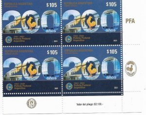 ARGENTINA 2021 200 YEARS OF FEDERAL POLICE BLOCK OF FOUR VALUES MINT MNH