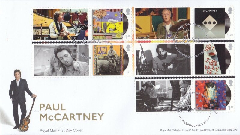 GB 2021 - Paul McCartney Smilers Sheet - Pair FDC - all 10 stamps/labels CTO