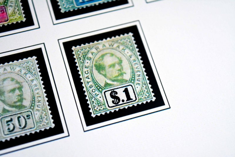 COLOR PRINTED SARAWAK 1869-1986 STAMP ALBUM PAGES (20 illustrated pages)