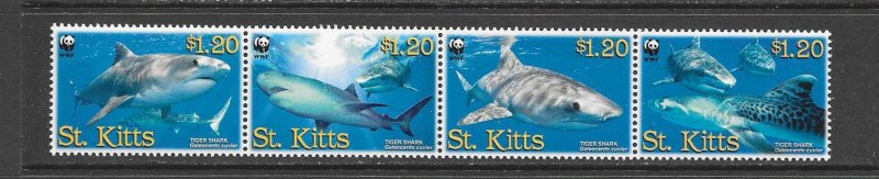 FISH - ST KITTS #678 (A)  TIGER SHARKS  WWF  MNH