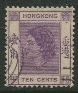 Hong Kong -Scott 186 - QEII Definitive -1954 - Used - Single 10c Stamp