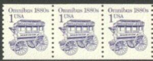 US Stamp #2225 MNH - Omnibus Transportation Coil Strip/3 Dull  Gum Block Tag