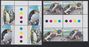 Australian Ant. Terr. Birds WWF Royal Penguin 2 Gutter blocks SG#176-179