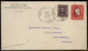 USA 1907 PARKERSBURG IA Germany Stationery Entire Cover Transatlantic 95684