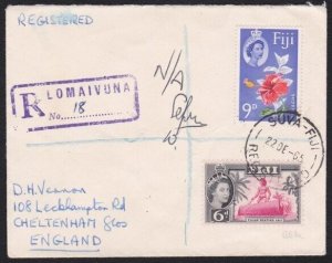 FIJI 1965 Registered cover to NZ ex LOMAIVUNA - Suva cds...................B2930