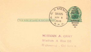 United States U.S. R.P.O.'s K. C. & Memphis 1948 819-C-2  Postal Card  Philat...