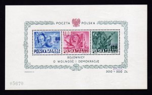 Poland 1948 - Bojownicy,  Block Mi 11 ** with the imprint  groszy.