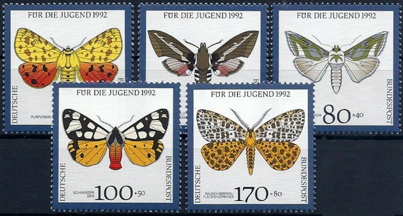 1992 BRD Gefährdete Nachtfalter, MiNr. 1602-1606 ** KAT 12€