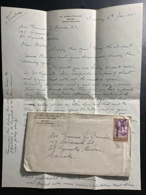 1941 Belize British Honduras St Johns College cover To Quebec Canada W Letter 