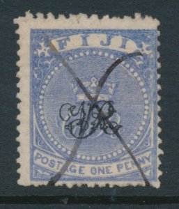 Fiji 1877 SG 31 1d Blue Laid Paper VR Overprint Used