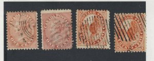 4x Canada Older Used Stamps #14-1c #14b-1c F 2x #15-5c Guide Value = $165.00