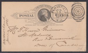 United States - Jun 23, 1891 Plainfield, NJ Postal Card to Canada