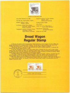 USPS SOUVENIR PAGE BREAD WAGON 25c COIL STAMP (PAIR) TRANSPORTATION SERIES 1986