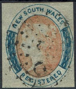 NEW SOUTH WALES 1856 QV REGISTERED (6D) IMPERF USED 