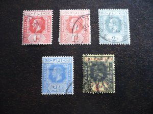 Stamps - Fiji - Scott# 81,81a,82,83,85 - Used Part Set of 5 Stamps