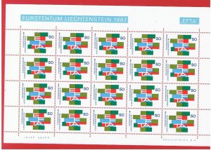 Liechtenstein #425  MNH OG  sheet of 20  EFTA  Free S/H
