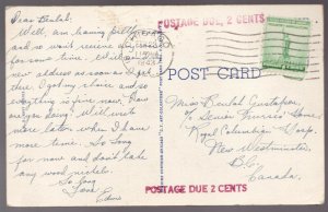 Used 1943 US Postcard US Navy. Chicago to New Westminster BC . Postage Due