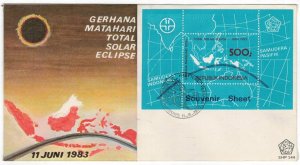 Indonesia 1983 FDC Souvenir Sheet Scott 1198 Total Solar Eclipse Space