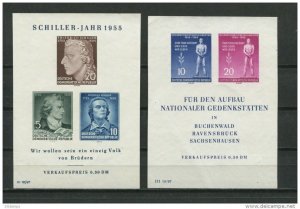 Germany 1955 (2) Sheets/DDR Sc 237a 243a Mi Block 11-2 Unused Schliler