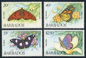 Barbados 602-605, MNH. Mi 575-578. Butterflies 1983. Gulf fritillary, Monarch,