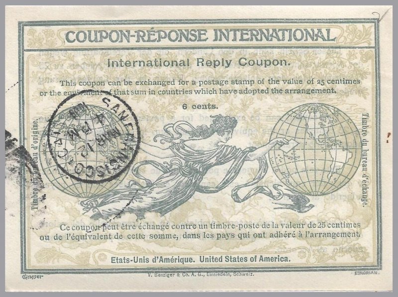 United States - 6c 1909 Rome frame IRC International Reply Coupon - Sc IRC2