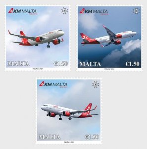 Malta 2024 KM Malta Airlines civil airplanes aviation set of 3 stamps MNH