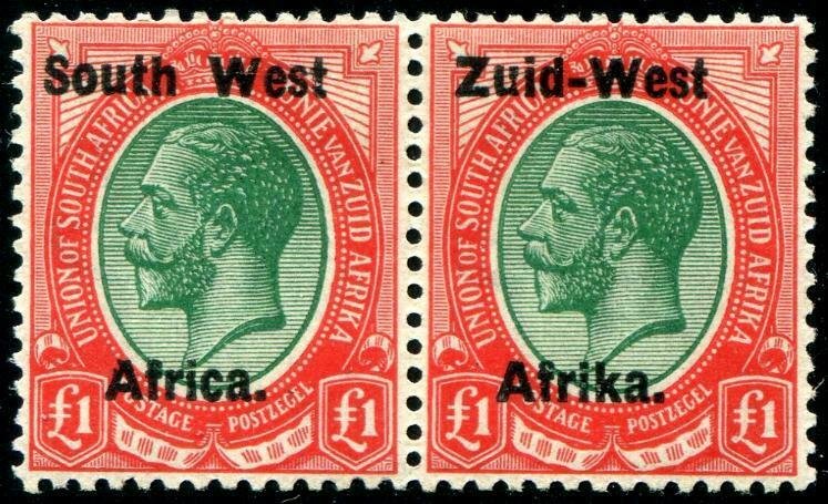 HERRICKSTAMP SOUTH WEST AFRICA Sc.# 12 Top Value Pair Superb LH