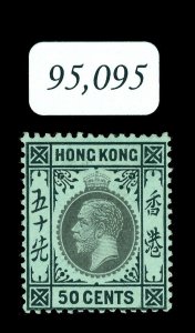 Hong Kong 1917 KGV 50c black/blue-green (olive back) VFM. SG 111b. Sc 119b.