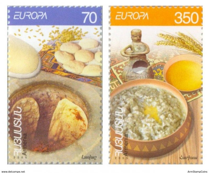 Armenia MNH** 2005 Europa Gastronomy Mi 519-520 Sc 713-714 Lavash bread Harisa