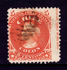 CHILE — SCOTT 15 — 1867 1c ORANGE COLUMBUS — USED — ABN IMPRINT — SCV $15+