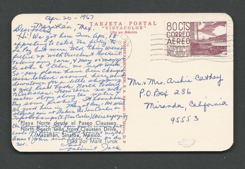 Mexico  C288  on POSTAL CARD MAILED 4-21-1967