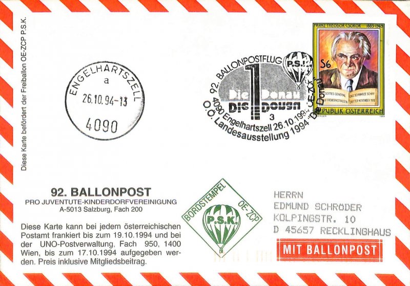 Austria Österreich balloon post air mail Ballonpost no. 92