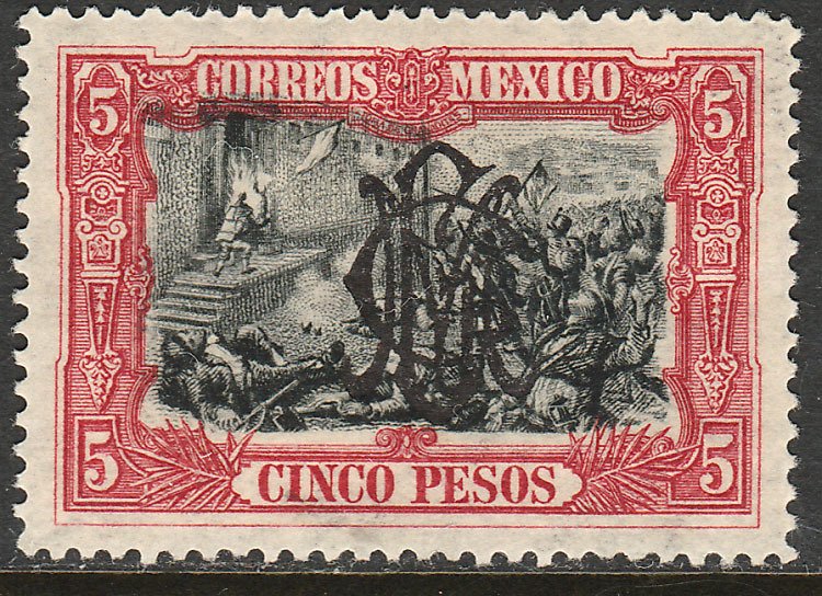 MEXICO 465, $5P VILLA MONOGRAM REV OVPT. UNUSED, H SLIGHTLY DIST GUM. VF.