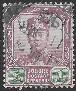 Malaya Johore Scott 76 Used 1c violet and green Sultan Ibraham issue of 1910