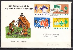 Gibraltar, Scott cat. 209-212. 60th Anniversary of Scouting. First day cover. ^